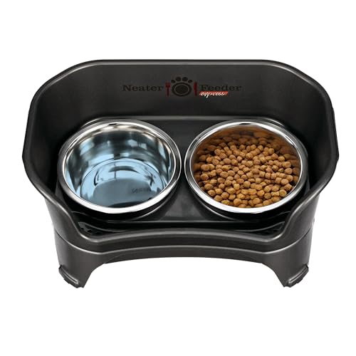 Express Mess Proof Dog Bowls Elevated for Medium to Large Sized Breed (Medium to Large w/ Standard Bowls / Midnight Black)