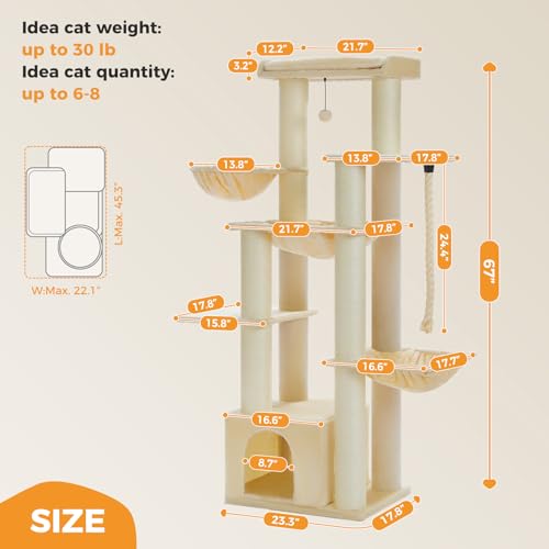 Heavy Duty Cat Tree (Beige / 67in)