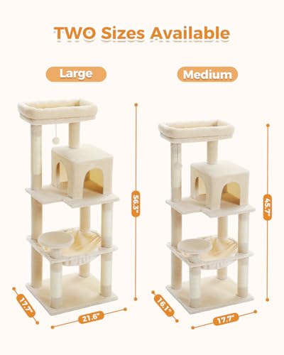 Cat Tree for Large Cats Adult with Metal Plush Big Hammock (Beige / 56.3in)