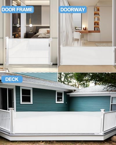 Retractable Baby Gate for Stairs (White / 33x118 Inch)