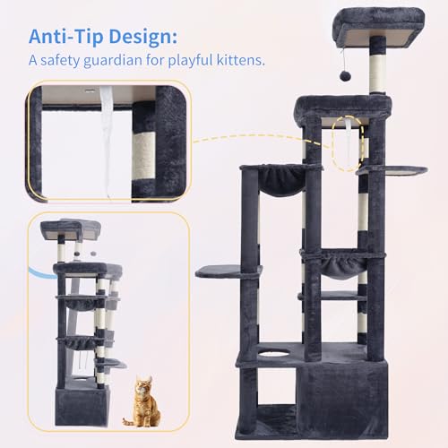 Cat Tree, 71-Inch Tall Cat Tower for Large Maine Coon Cats HCT037G (Smoky Gray / XL)