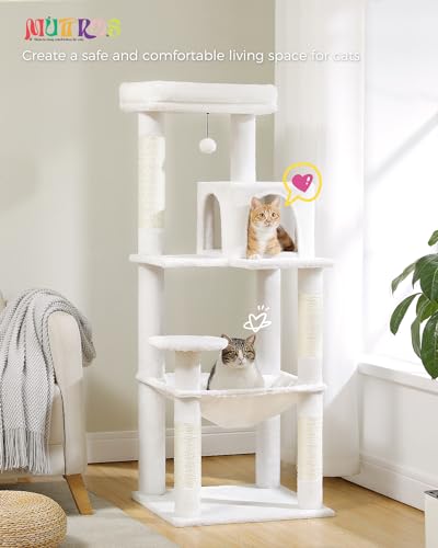 56.3" Cactus Cat Tree with Metal Hammock (White / 56.3in)