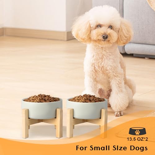 Ceramic Elevated Dog Bowls 2 Pack (Small - 1.7 CUPS*2 / Grey)