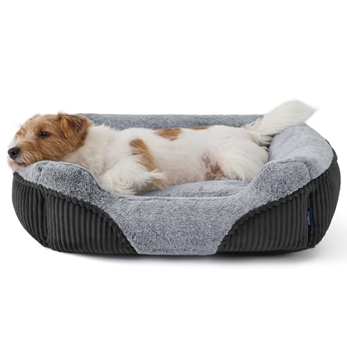 Washable Dog Bed Small Medium Size Dog Rectangle Pet Bed (Grey / 25"L x 21"W x 7"Th)