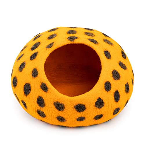 Premium Felt Cat Cave Bed (Orange Polka)