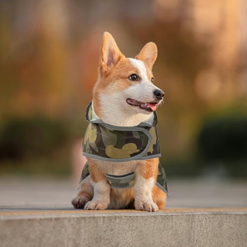 Dog Raincoat for Small Dogs Puppies Waterproof Jacket Hooded Rain Coats with Reflective Strips Leash Hole & Poncho Adjustable Fit (Camo Ducks / Small)