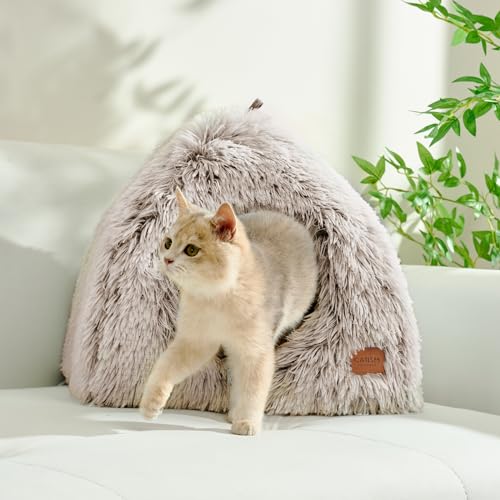 Cat Bed Cat Cave for Indoor Cats (Brown / L(17.7 x 17.7 x 17.7 Inch))