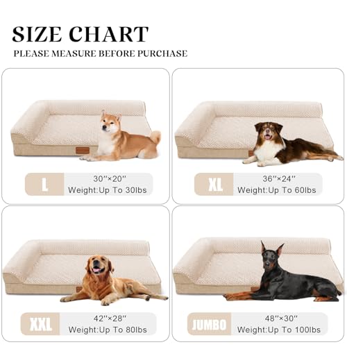 Orthopedic XL Dog Bed Large Sized Dog 48''X30'' (XXL:48x30x3.5 IN / Ivory)