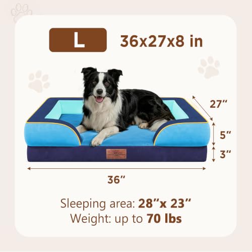 Orthopedic Dog Beds for Large Sized Dog with Bolster (36.0"L x 27.0"W x 8.0"Th / New Jersey)