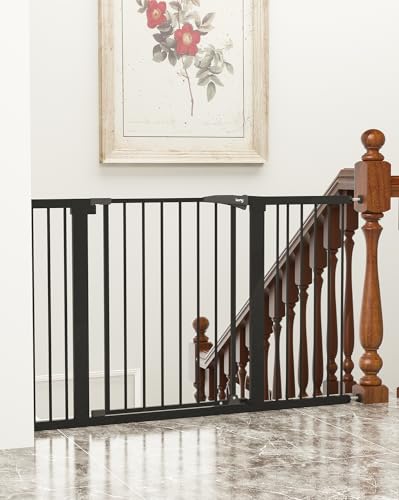 29.7" 51.5" Extra Wide Baby Gate for Stairs (Black / 29.7-51.5"Wide,30"Tall)