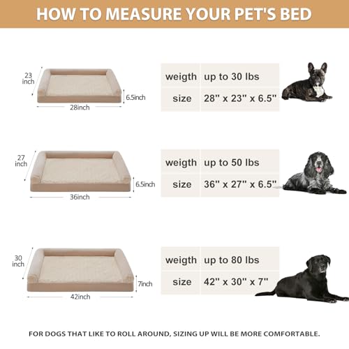 Orthopedic Washable Large Dog Bed for Senior Dog Comfy Sleep (36"l x 27"w x 6.5"th / Beige)