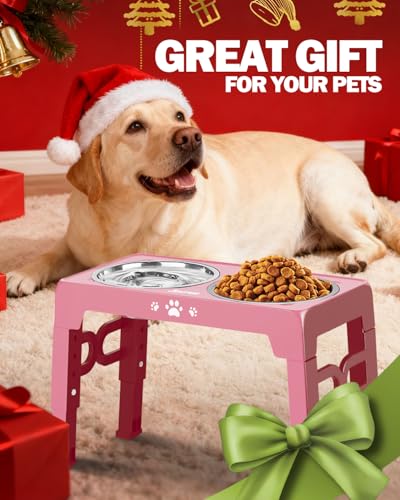 Elevated Dog Bowls for Medium Large Size Dogs (for Medium Large Dogs 1 Basic&1Slow Bowl / Pink)