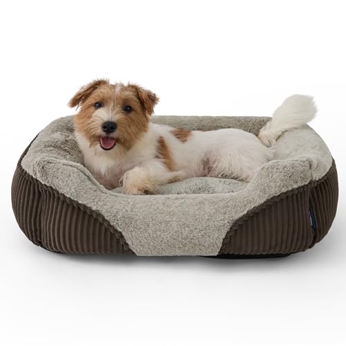 Washable Dog Bed Small Medium Size Dog (Brown / 25"L x 21"W x 7"Th)