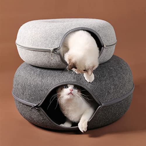 Large Cat Tunnel Bed for Indoor Cats with 3 Toys (L(24x24x11) / Dark Grey)