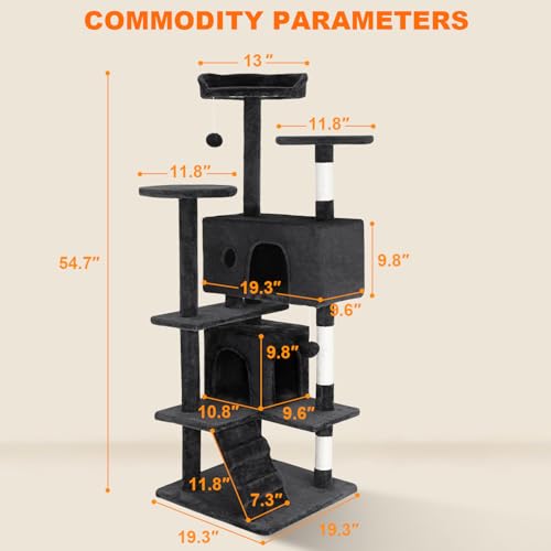 54" Cat Tree Tower (Grey)