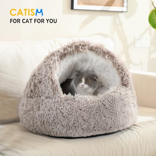 Cat Bed Hooded Cat Beds for Indoor Cats Covered Cat Beds (25.0"L x 25.0"W x 19.0"Th / coffee)