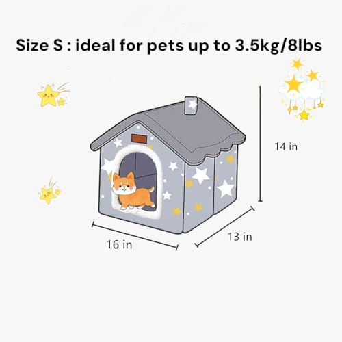 Dog House Indoor Portable Puppy Cave Cat Nest Kennel Pet Bed (Grey / S:Size fits 3.5kg/8lbs (Pets))