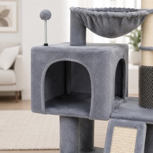 Cat Tree with Cat Condo and Two Hammocks (Small / grey2)