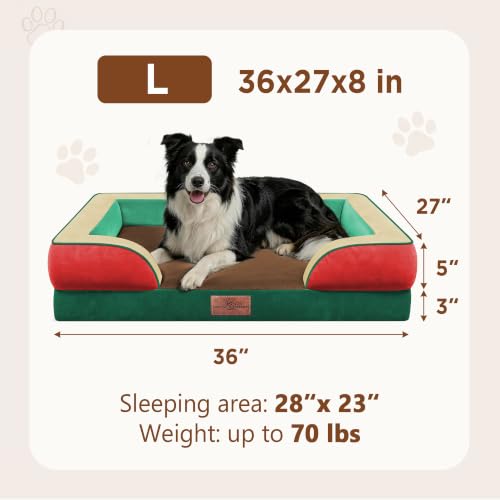 Orthopedic Dog Beds for Large Sized Dog with Bolster (36.0"L x 27.0"W x 8.0"Th / Watermelon Mist)
