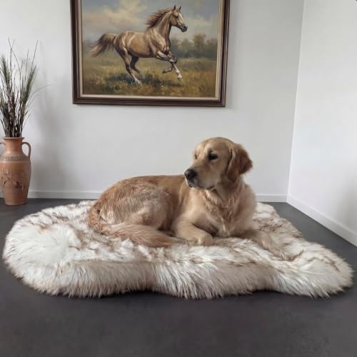 Faux Fur Orthopedic Dog Bed (White w/ Brown Tips / Large/Extra Large)