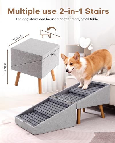 17" H Split Ottoman Dog Ramp for Couch (17.13" H- Light Grey)