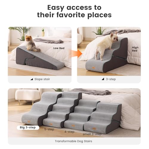 Dog Stairs for Small Dogs 22.4" H (Grey / Large 2 in 1 15.7"x34.25"x22.4")