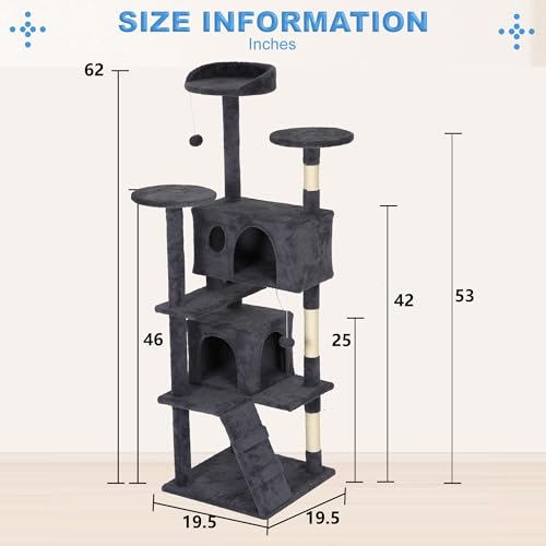 62" Cat Tree Tower (Dark Gray)