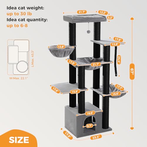 Heavy Duty Cat Tree (Black&Grey / 67in)
