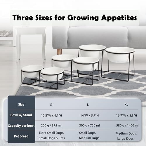 Ceramic Elevated Dog Bowl Set (Matte White / S × 2)