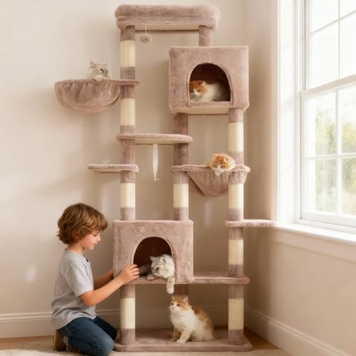 Cat Tree, 76-Inch Tall Heavy Duty Cat Tower for Big Cats HCT039MU (Rosy Brown / 76.8 inch)
