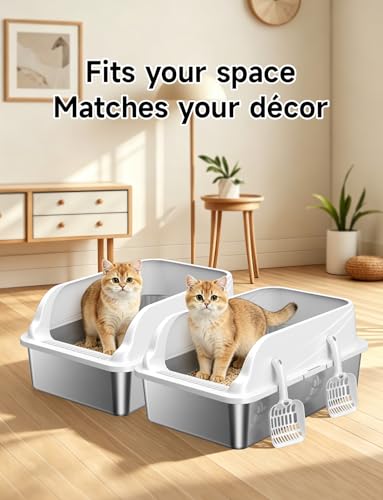 2PACK Stainless Steel Litter Boxes with Lid (Grey XL 2PACK)