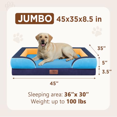 Orthopedic Dog Bed for Extra Large Dogs with Bolster (45.0"L x 35.0"W x 8.5"Th / Houston)