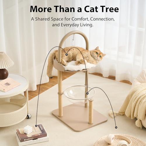34" Modern Cat Tree Furniture for Indoor Small & Medium Cats (Cream Beige-34")