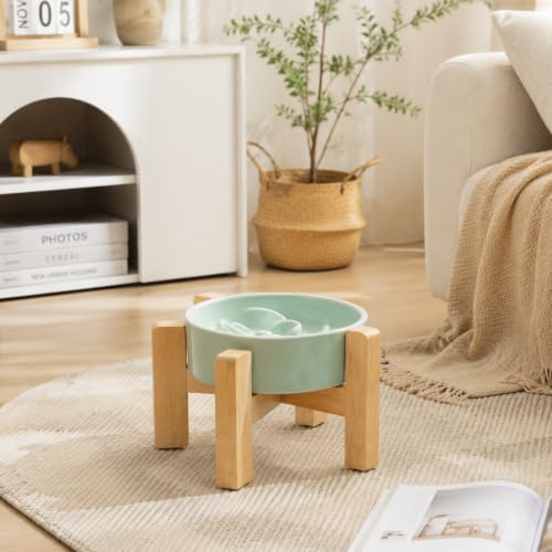 Elevated Slow Feeder Ceramic Dog Bowls 8.26in (Light Blue / 8.26in)