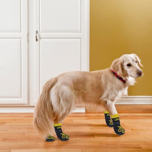 Anti Slip Dog Socks to Prevent Licking Paws for Hot Pavement (Black & Yellow / Large)