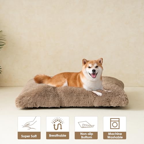Fluffy Dog Crate Bed for Large Dogs (Camel / 35 x 23)