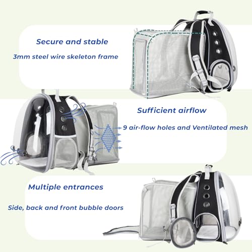 Cat Carrier Backpack (Square Back Expandable-Black)