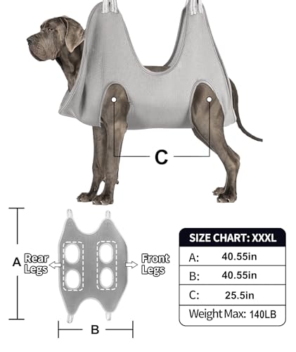 Dog Grooming Hammock Harness (XXXL (140 LB Max) Silver Grey 20-31in)
