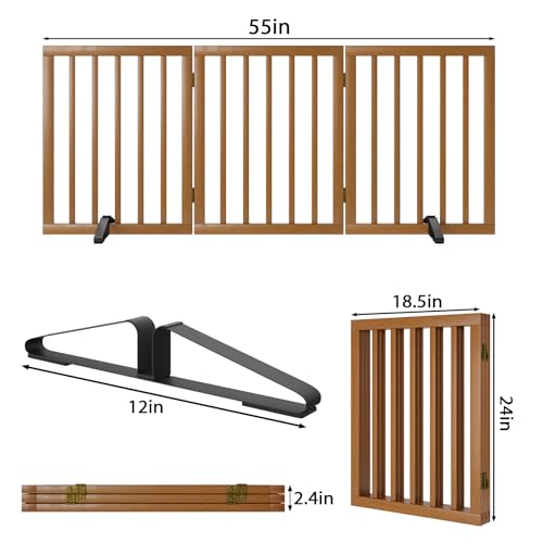 Freestanding Pet Gate Foldable Dog Gate (Walnut / 3 Panel - 55 inches Wide)