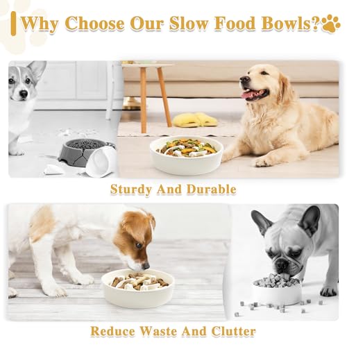 Ceramic Slow Feeder Dog Bowls (Beige-L)