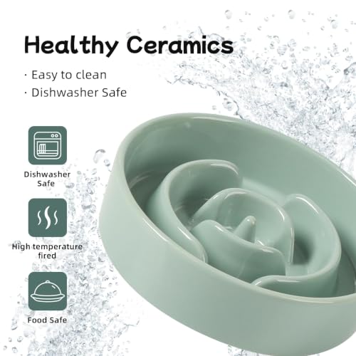 Ceramic Slow Feeder Dog Bowls (Light Green)