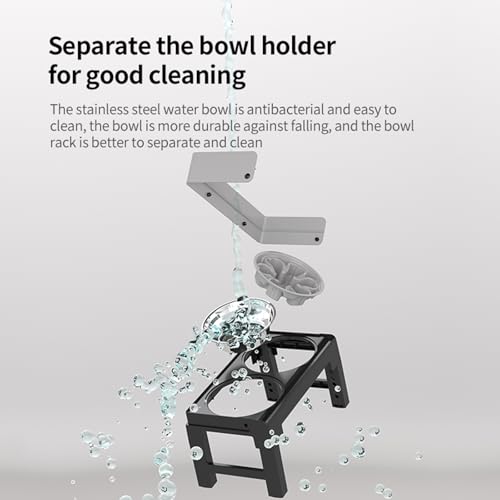 Elevated Dog Bowls for Medium and Large Dogs (1 Slow Feeder Bowl + 1 Stainless Steel Bowl / Grey)