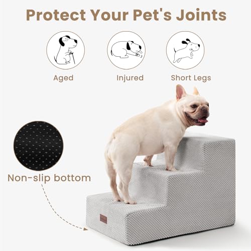 Dog Stairs for Small Dogs (Light Grey / Wider 3-Step 15.7" H)