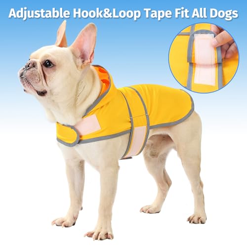 Dog Raincoat for Medium Dogs Waterproof Jacket Hooded Rain Coats with Reflective Strips Leash Hole & Poncho Adjustable Fit (B.Yellow / Medium)