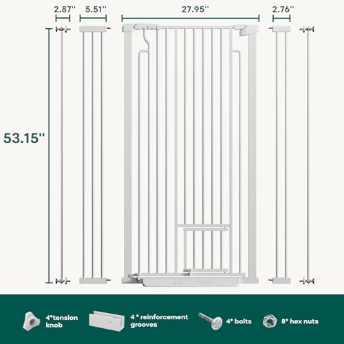 53in Extra Tall Cat Gate for Doorway (White / 53" Tall, 29.5-40.6" Wide)