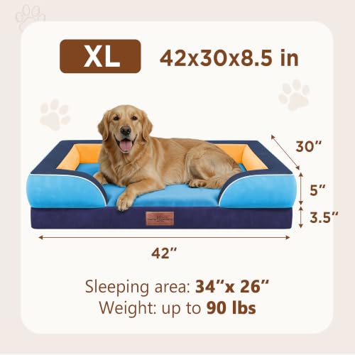 Orthopedic Dog Bed for Extra Large Dogs with Bolster (42.0"L x 30.0"W x 8.5"Th / Houston)