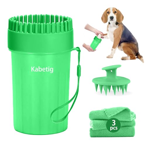 Dog Paw Cleaner Cup with Detachable Top Brush for Small (Medium(3Towels&Brush) / Green)