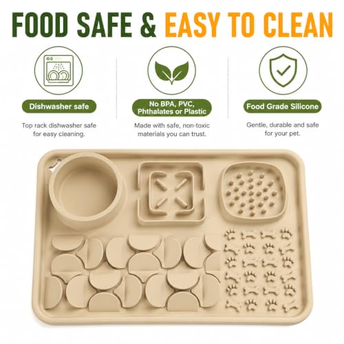 Silicone Dog Slow Feeder Lick Mat with Suction Cups (sand beige)