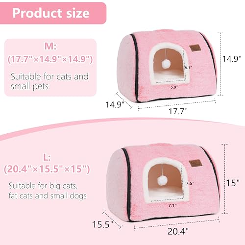 cat Bed cave cat beds for Indoor Cats (M:(17.7"×14.9"×14.9") / Pink)