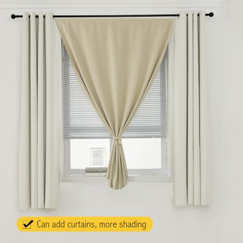 Self Adhesive Portable Blackout Curtains for Bedroom Easy to Install Window Thermal Lnsulated Kitchen Room Darkening Small Window Curtains (35"W x 79"L (Pack of 1) / Beige)